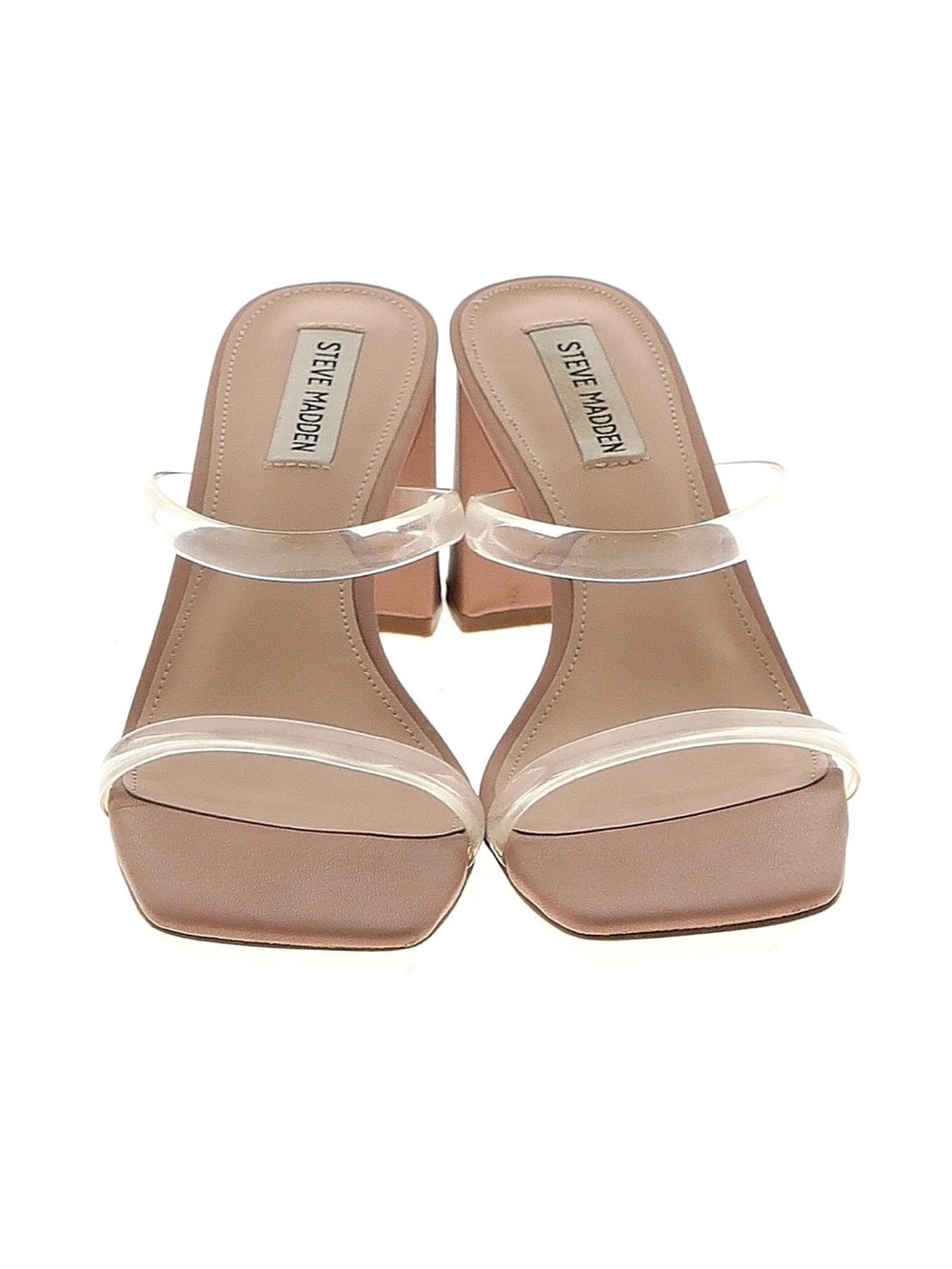 Steve Madden Clear-Strap Nude Block Heel Mules - Picture 1 of 2